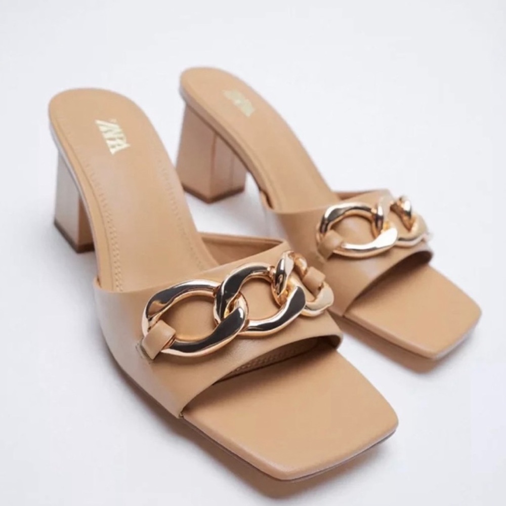 Zara Chain Chunky Heeled Sandals